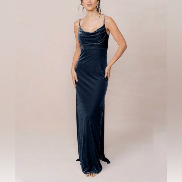 Revelry Skye Velvet Maxi Dress Royal Blue Bridesmaid Wedding Guest Formal SHORT - Picture 1 of 7